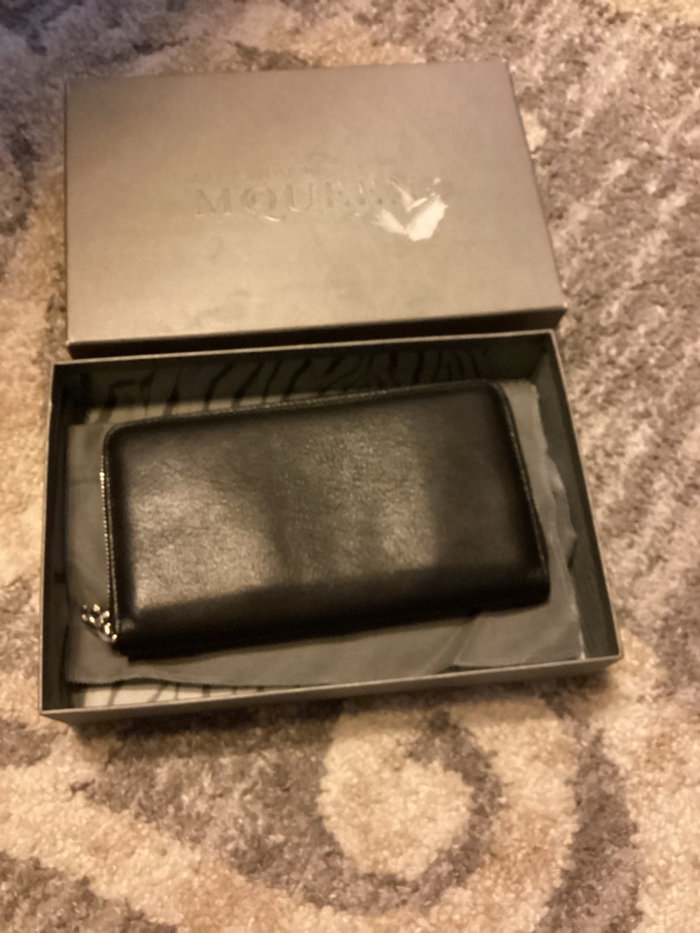 Alexander McQueen Black Leather Zip Wallet with Interior Card Slots